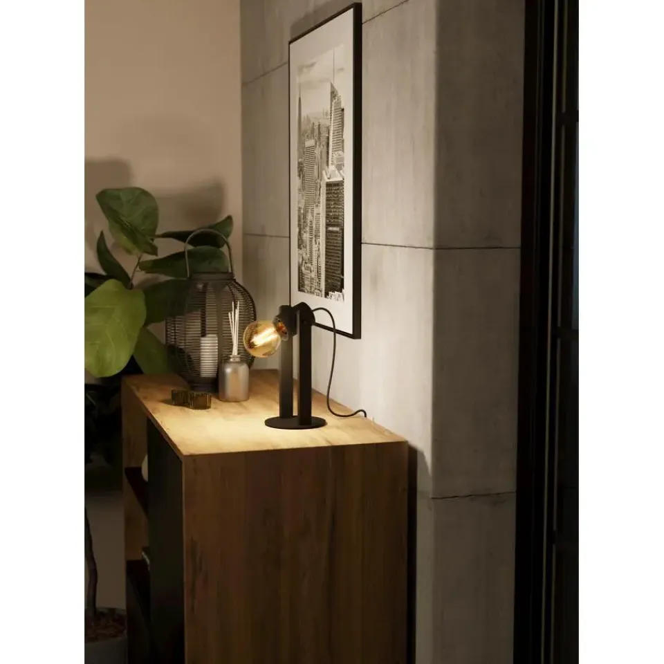 EGLO Plimsoll Tafellamp - E27 - 25,5 cm - Zwart - Hout Online