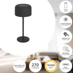 EGLO Roccanova Tafellamp - Solar - 30 cm - Zwart - Oplaadbaar Sale