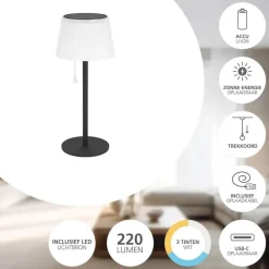 EGLO Scordiano Tafellamp - Solar - 38 cm - Zwart Online