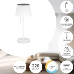 EGLO Scordiano Tafellamp - Solar - 38 cm - Wit - Oplaadbaar Discount