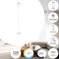 EGLO Scordiano-L Vloerlamp - Solar - 120 cm - Wit - Oplaadbaar