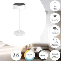 EGLO Simeri Tafellamp Buiten - Solar - 31 cm - Wit - Oplaadbaar Hot