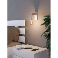 EGLO Townshend Wandlamp - E27 - 21,5 cm - Wit/Bruin Discount