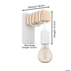 EGLO Townshend Wandlamp - E27 - 21,5 cm - Wit/Bruin Discount
