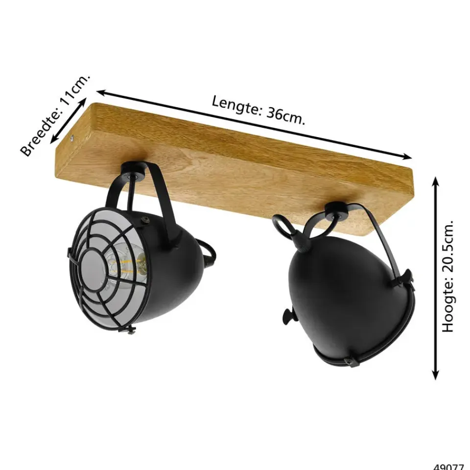 EGLO Gatebeck-wand/plafondlamp-2-lichts-E14-hout/zwart Discount