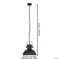 EGLO LubenhamHanglamp-1lichts-Ø30cm.-E27-Zwart/hout New