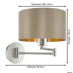 EGLO Maserlo-Wandlamp-1Lichts-ø23cm-Nikkel-Mat-Taupe-Goud Sale