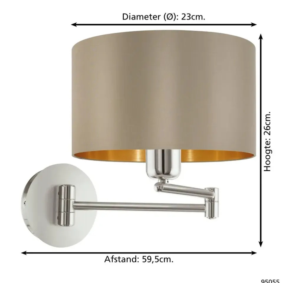 EGLO Maserlo-Wandlamp-1Lichts-ø23cm-Nikkel-Mat-Taupe-Goud Sale