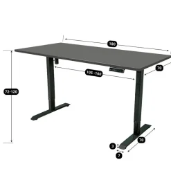 IVOL Elektrisch verstelbaar bureau - 180x80 cm - Single motor - Zwart / Antraciet Hot