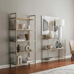 Emob Locelso Boekenplank - Gehard Glas - Metalen Frame - Goud Sale