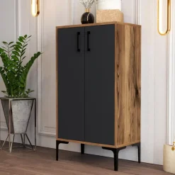 Emob Woody Modieus Schoenenkastje - 100% Melamine - Metalen Poot - Noten Best