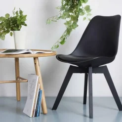 Leen Bakker Essence Madera Eetkamerstoel Zwart - Zwarte Houten Poten Outlet