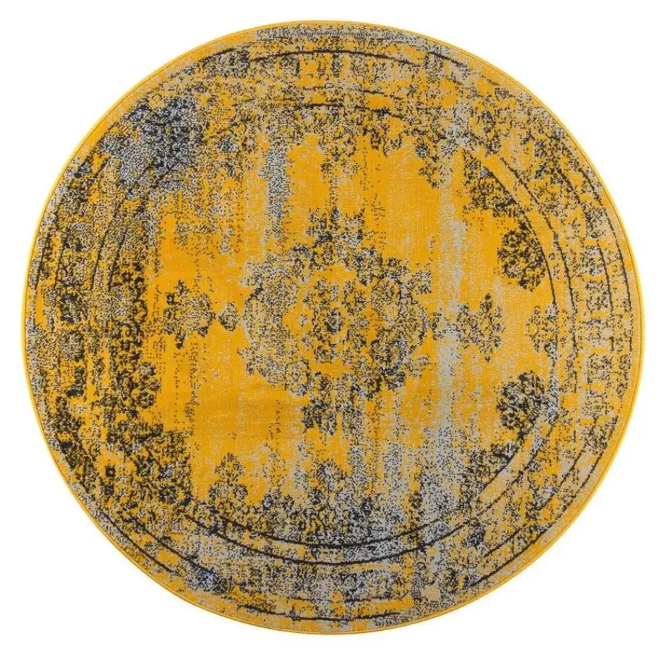 Eva Interior rond vintage Vloerkleed Bloom geel - 100 x 100 cm Hot