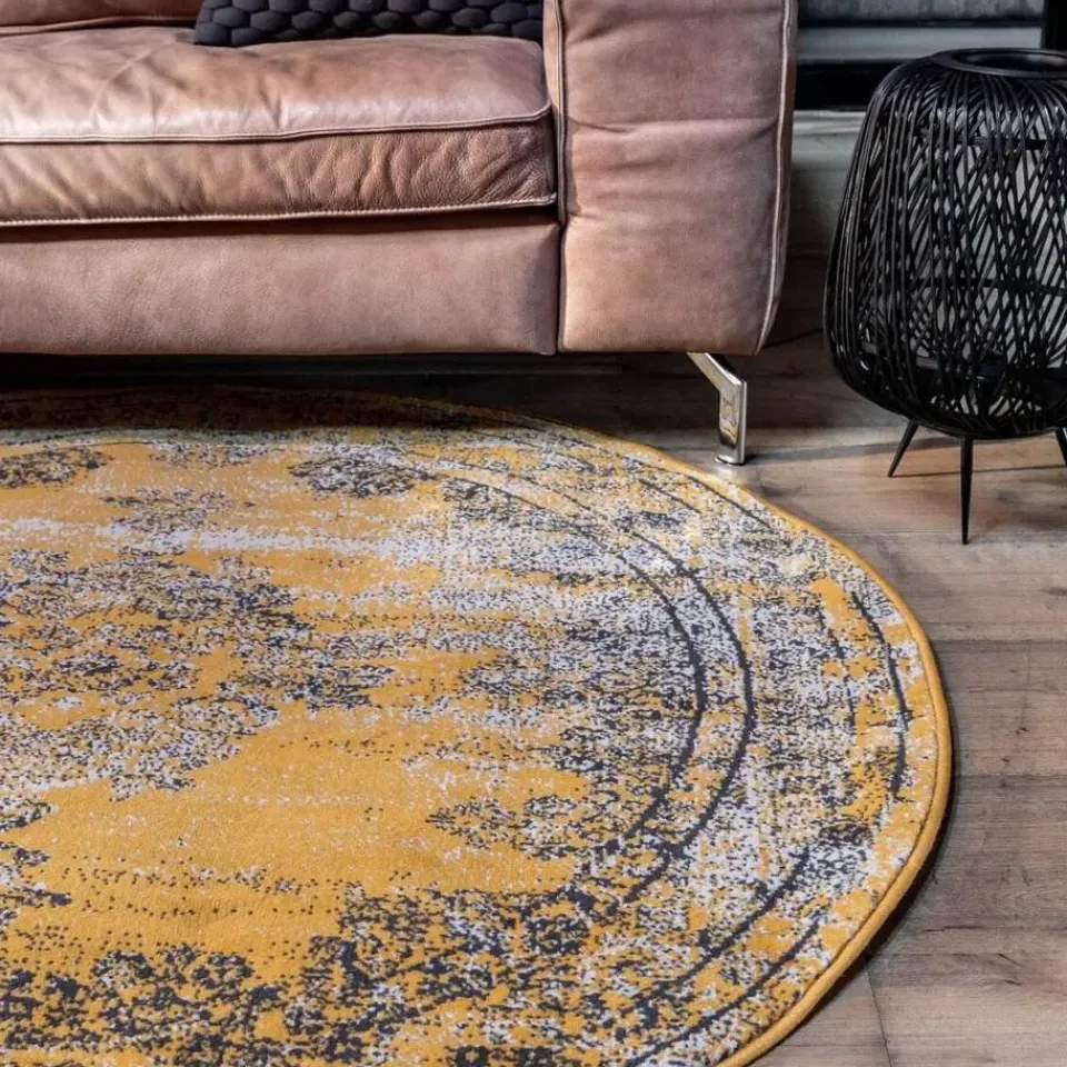 Eva Interior rond vintage Vloerkleed Bloom geel - 100 x 100 cm Hot