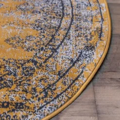 Eva Interior rond vintage Vloerkleed Bloom geel - 100 x 100 cm Hot