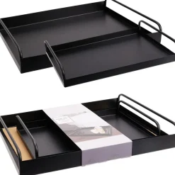 Excellent Houseware Dienbladen set - 2x stuks - metaal - zwart Hot