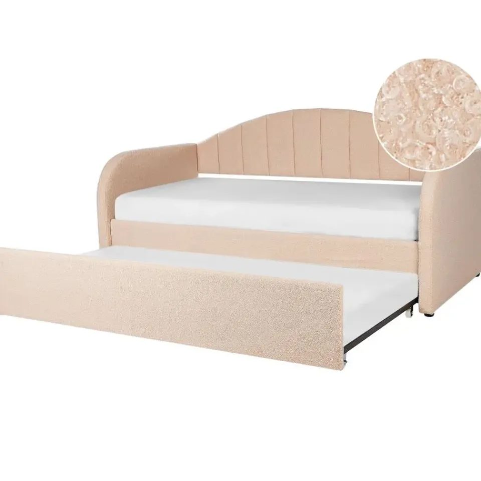 Beliani EYBURIE - Slaapbank - Perzik - 90 x 200 cm - Bouclé Outlet