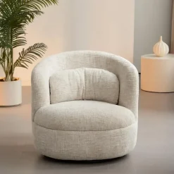 Livingfurn Fauteuil Crème Stof/Staal - Draaibaar - 85x84x76cm - Britt Outlet
