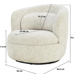 Livingfurn Fauteuil Crème Stof/Staal - Draaibaar - 85x84x76cm - Britt Outlet