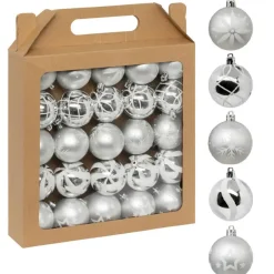 Feeric lights & Christmas Feeric Christmas kerstballen - 25x - 6cm - zilver/wit Discount