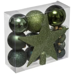 Atmosphera Feeric Christmas Kerstballen - 17x st - incl. ster piek - groen Hot