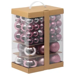 Feeric lights & Christmas Feeric Kerstballen - 60x st - 4, 6, 7 en 8 cm - roze - kunststof New
