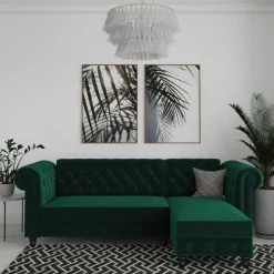 Dorel Home Felix - 3-zits hoekslaapbank in groen fluweel Sale