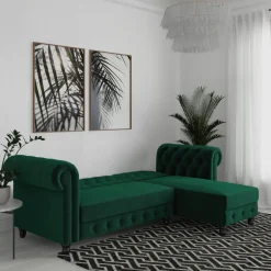 Dorel Home Felix - 3-zits hoekslaapbank in groen fluweel Sale