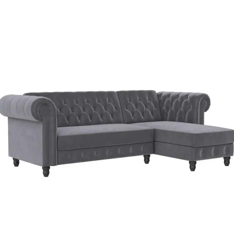 Dorel Home Felix - 3-zits hoekslaapbank in antraciet fluweel Hot