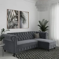 Dorel Home Felix - 3-zits hoekslaapbank in antraciet fluweel Hot