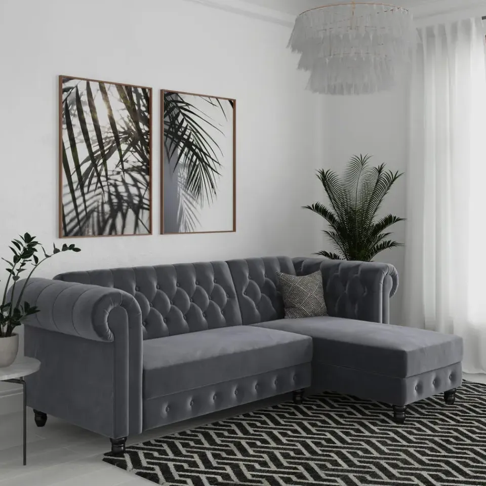 Dorel Home Felix - 3-zits hoekslaapbank in antraciet fluweel Hot