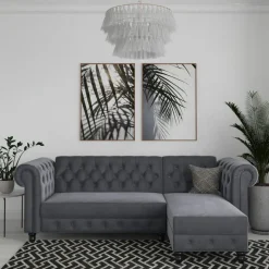 Dorel Home Felix - 3-zits hoekslaapbank in antraciet fluweel Hot