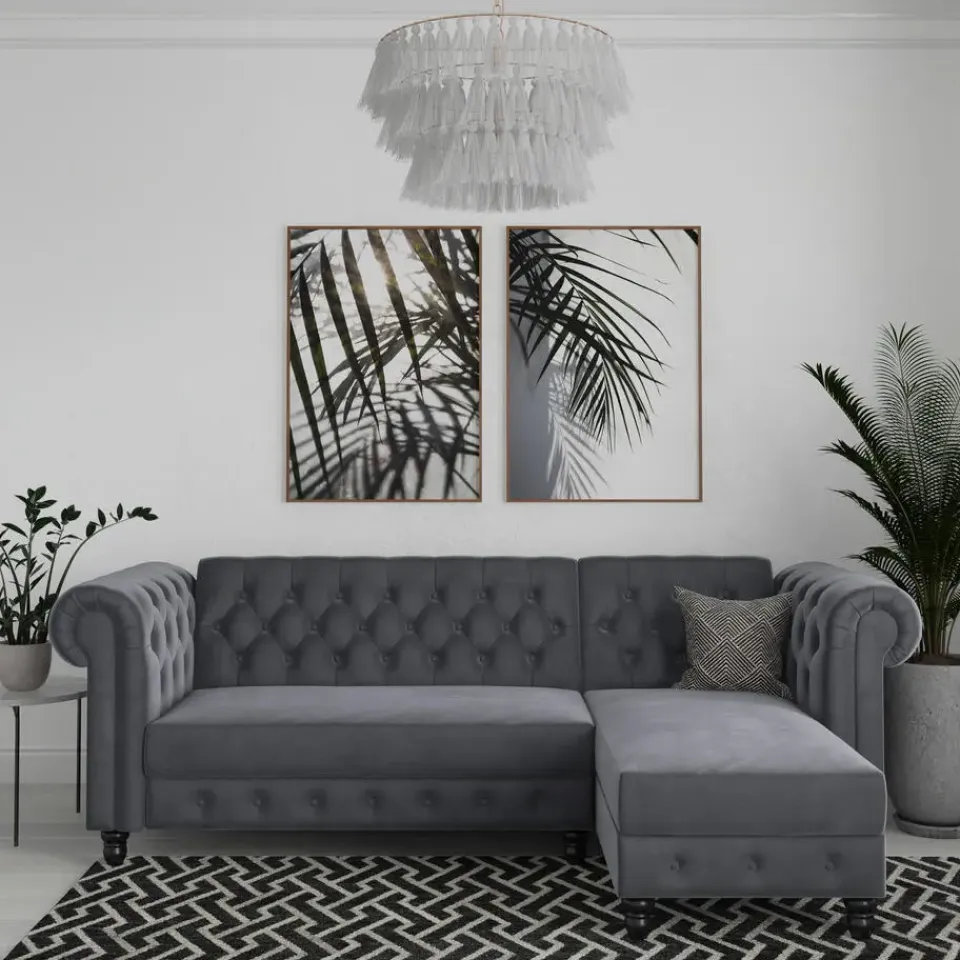 Dorel Home Felix - 3-zits hoekslaapbank in antraciet fluweel Hot