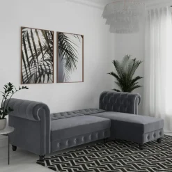 Dorel Home Felix - 3-zits hoekslaapbank in antraciet fluweel Hot