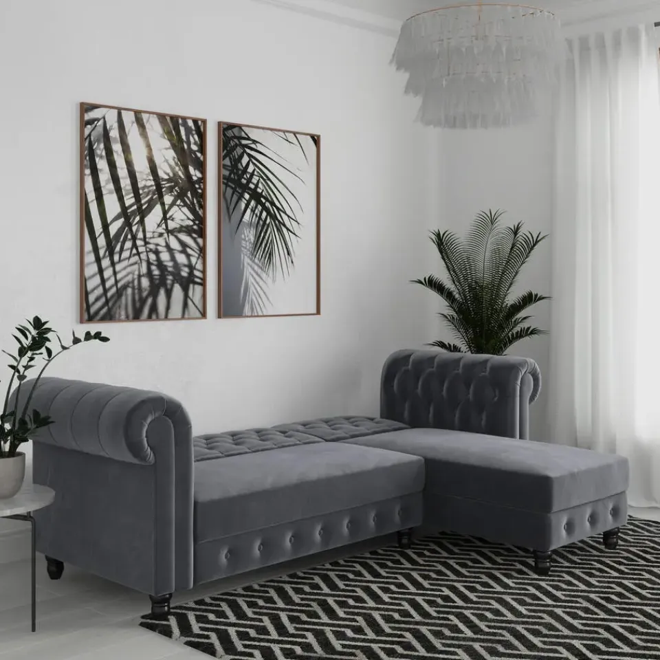 Dorel Home Felix - 3-zits hoekslaapbank in antraciet fluweel Hot