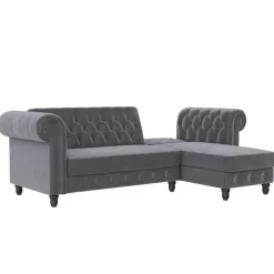 Dorel Home Felix - 3-zits hoekslaapbank in antraciet fluweel Hot