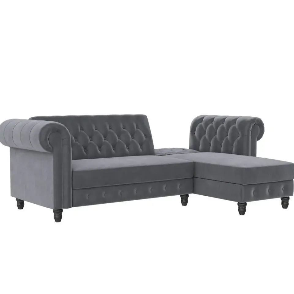 Dorel Home Felix - 3-zits hoekslaapbank in antraciet fluweel Hot