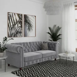 Dorel Home Felix - 3-zits slaapbank in lichtgrijs fluweel Discount