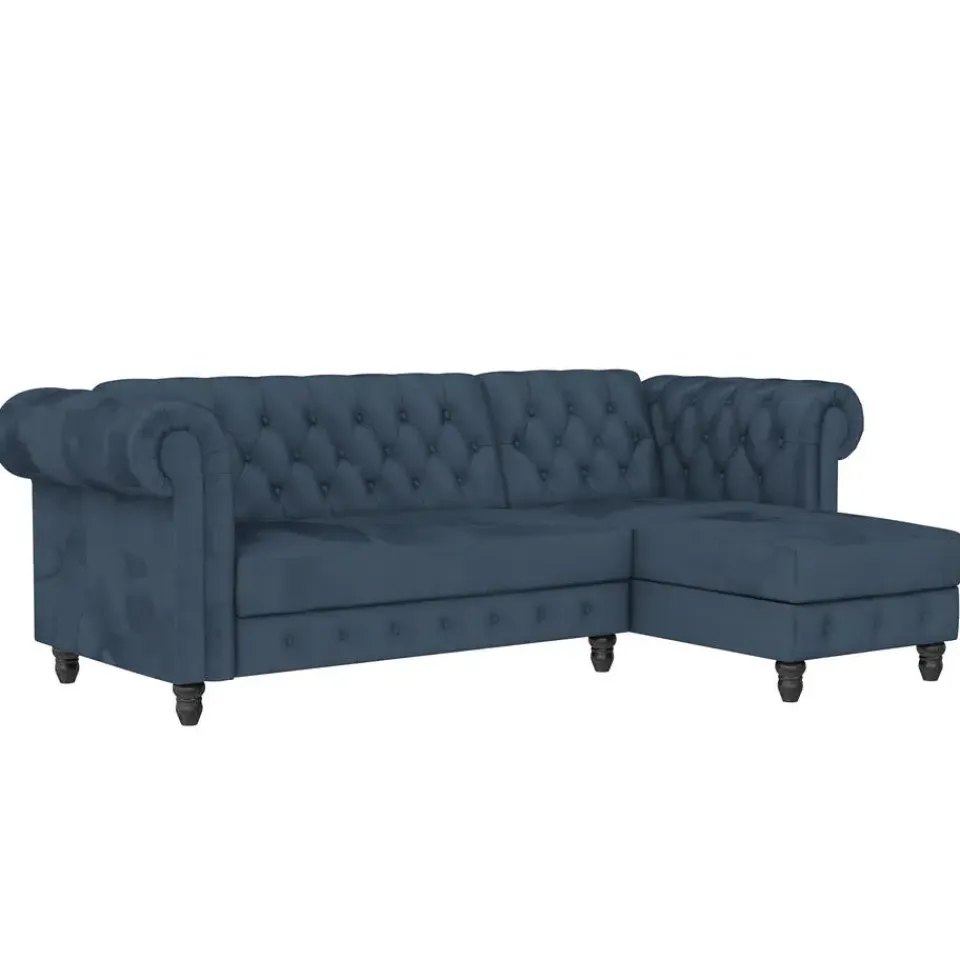 Dorel Home Felix - 3-zits slaapbank in blauw fluweel Outlet