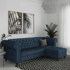 Dorel Home Felix - 3-zits slaapbank in blauw fluweel Outlet