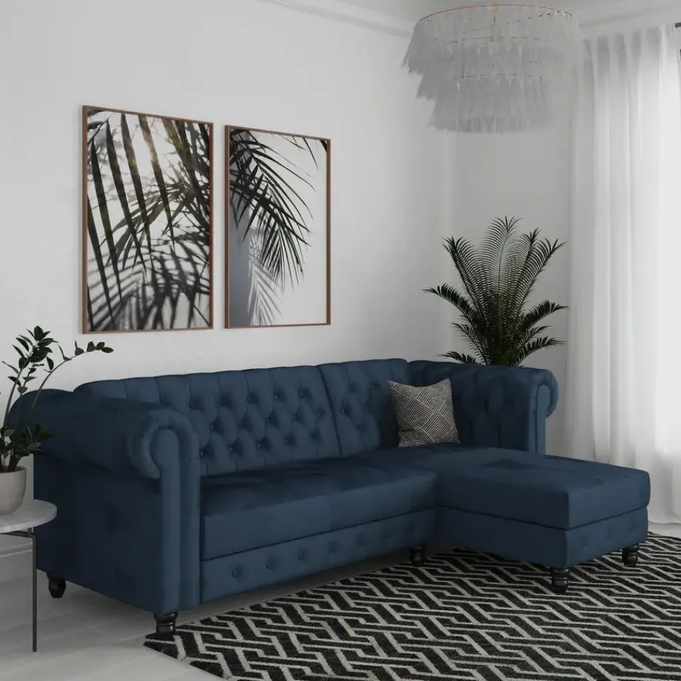 Dorel Home Felix - 3-zits slaapbank in blauw fluweel Outlet