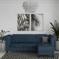 Dorel Home Felix - 3-zits slaapbank in blauw fluweel Outlet