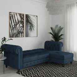 Dorel Home Felix - 3-zits slaapbank in blauw fluweel Outlet