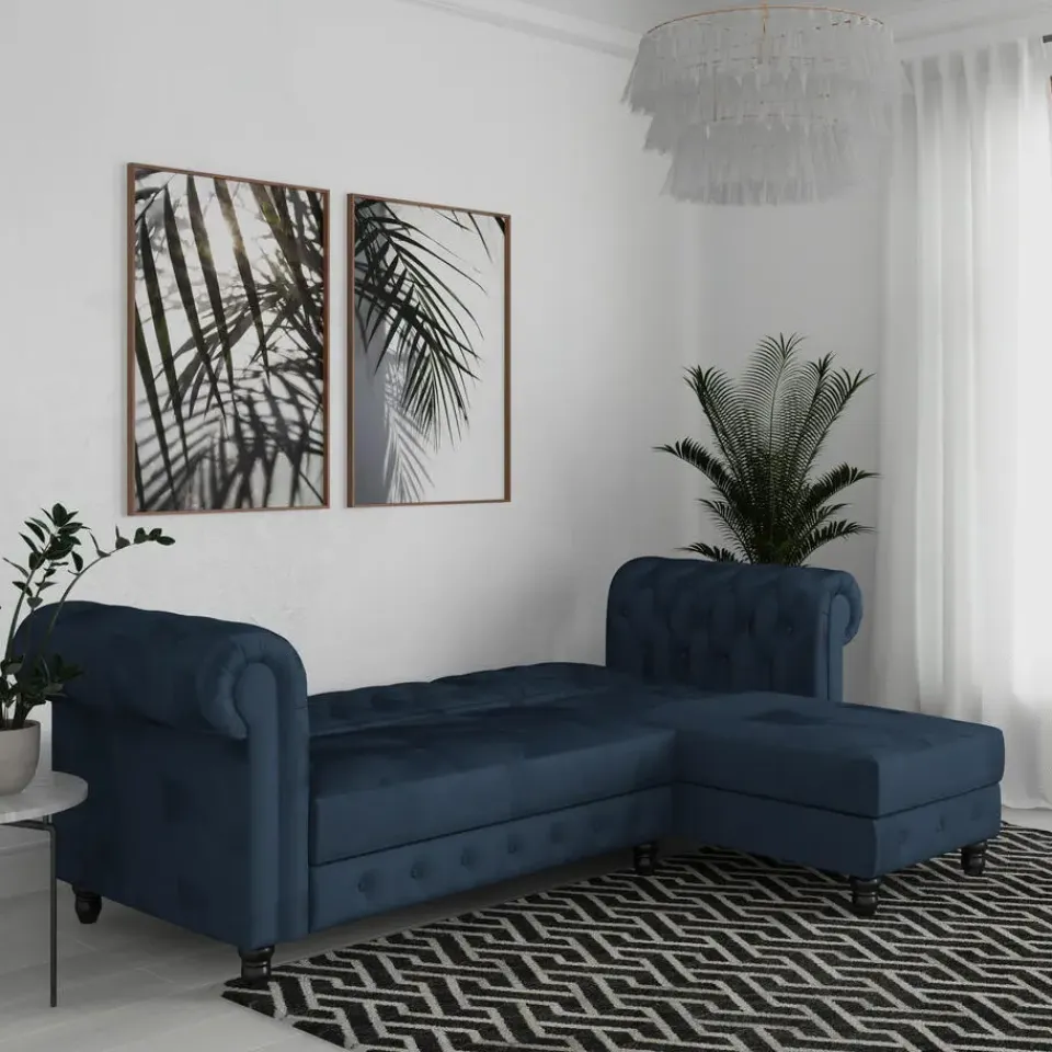 Dorel Home Felix - 3-zits slaapbank in blauw fluweel Outlet