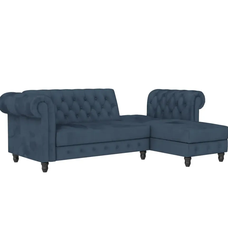 Dorel Home Felix - 3-zits slaapbank in blauw fluweel Outlet