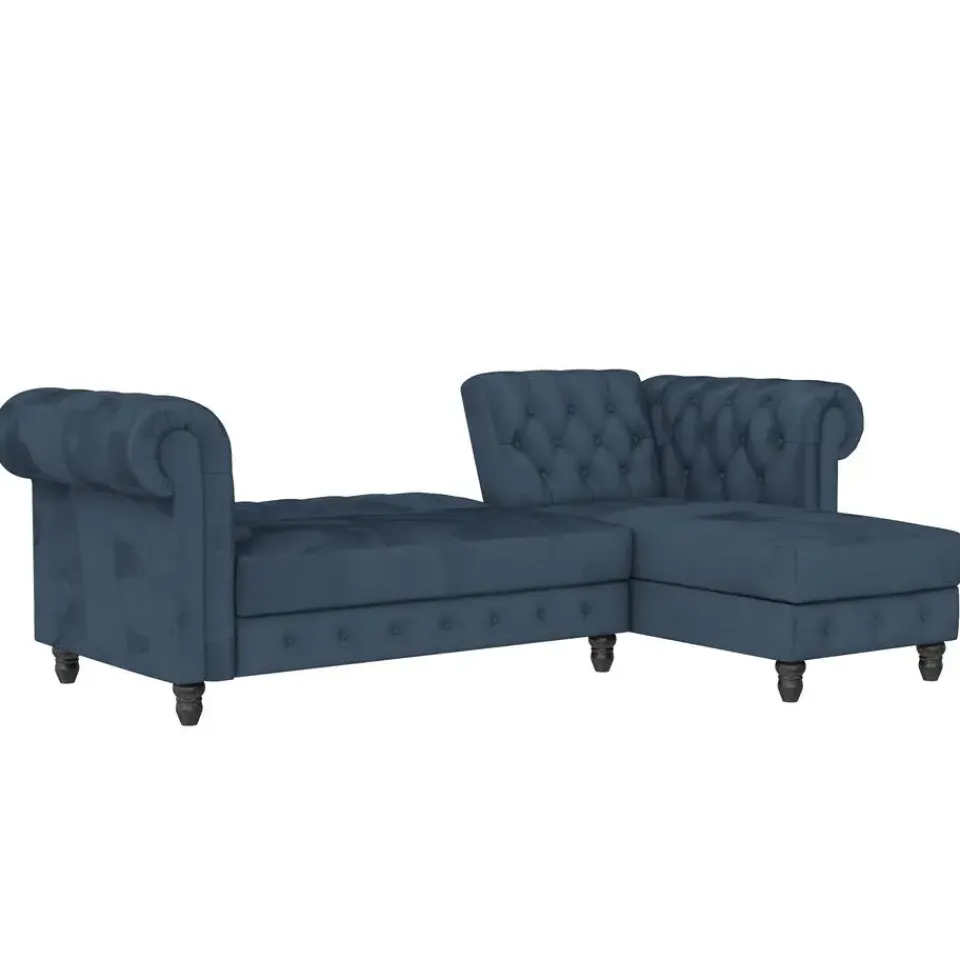 Dorel Home Felix - 3-zits slaapbank in blauw fluweel Outlet