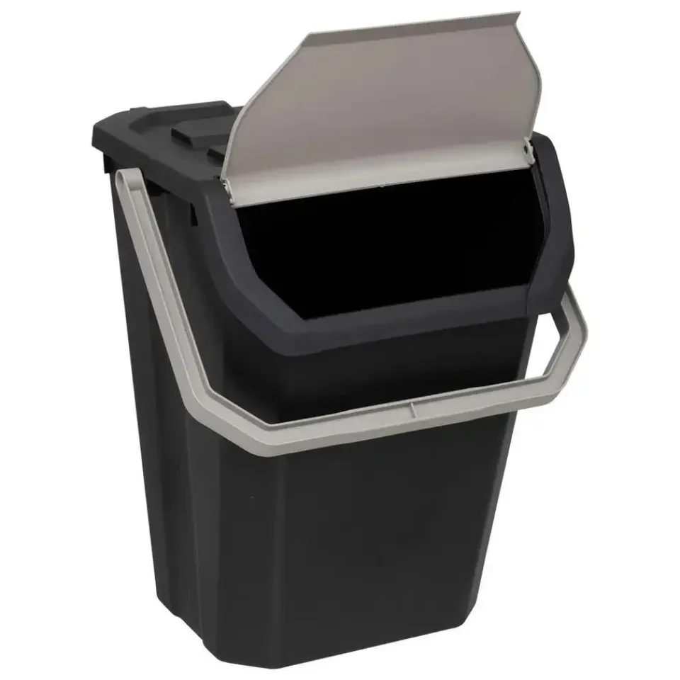 5five Afvalbak/vuilnis klepdeksel - kunststof - zwart - 37L Online