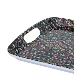 5five Design dienblad van melamine - 39 x 26 cm - flowers print antraciet Outlet