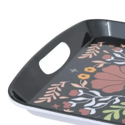 5five Design dienblad van melamine - 47 x 30 cm - flowers print zwart Online