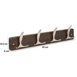5five Kapstok - 4 ophang haken - RVS - bruin/zilver - 45 x 10 cm Discount